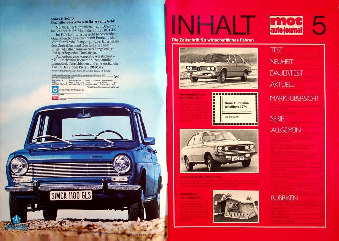 Inhaltsverzeichnis MOT 05/1974