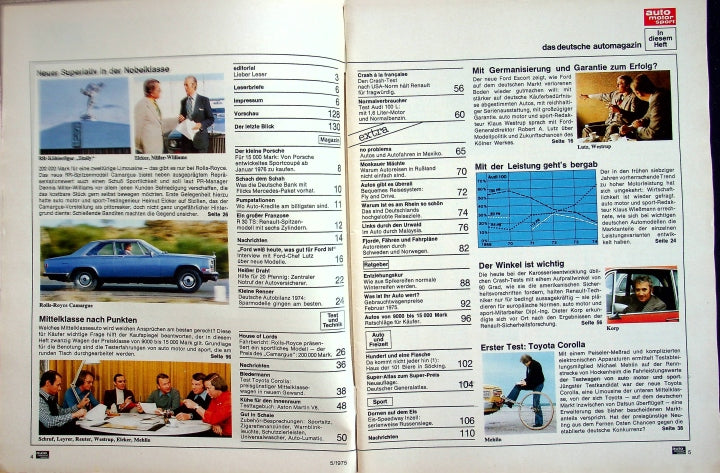 Inhaltsverzeichnis Auto Motor und Sport 05/1975