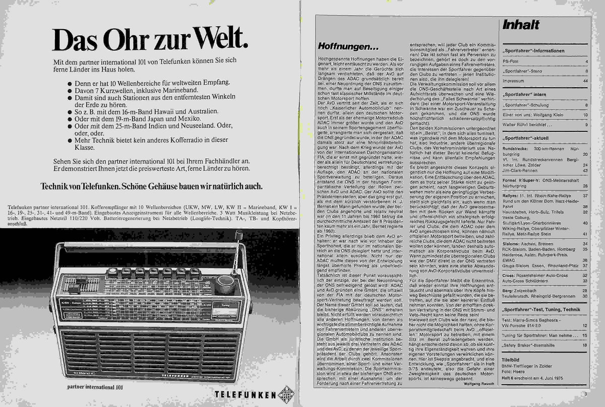 Inhaltsverzeichnis Sport Fahrer 05/1975