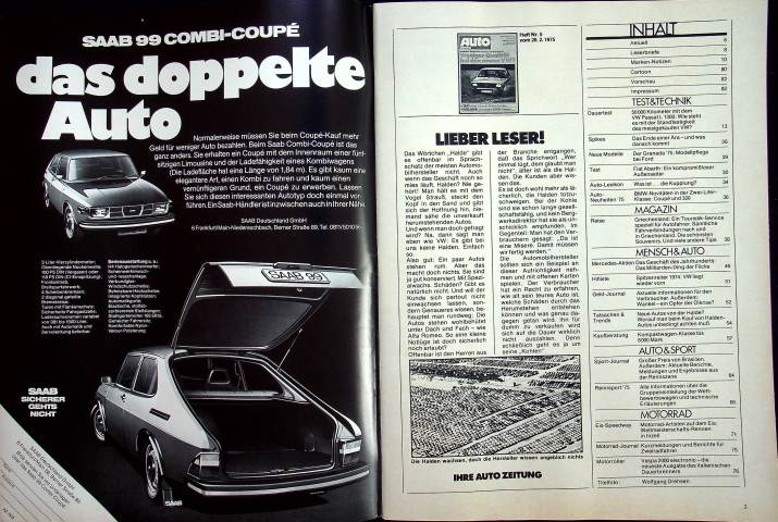 Inhaltsverzeichnis Autozeitung 05/1975