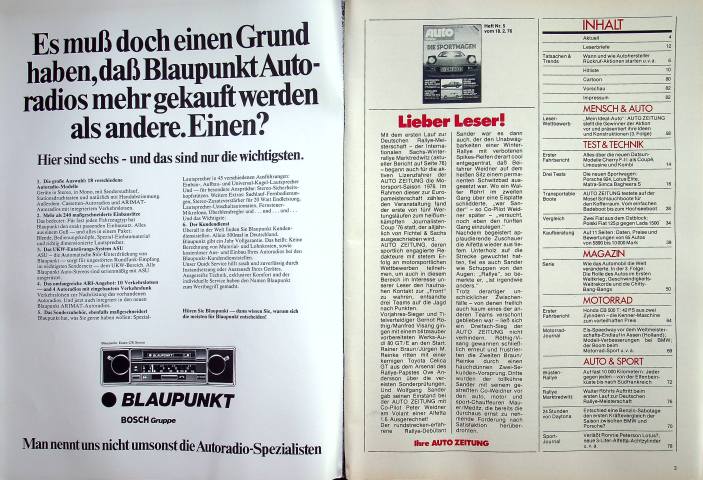 Inhaltsverzeichnis Autozeitung 05/1976