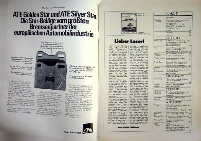 Inhaltsverzeichnis Autozeitung 05/1977