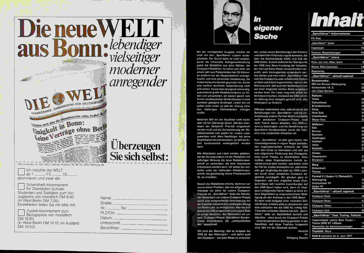 Inhaltsverzeichnis Sport Fahrer 05/1977