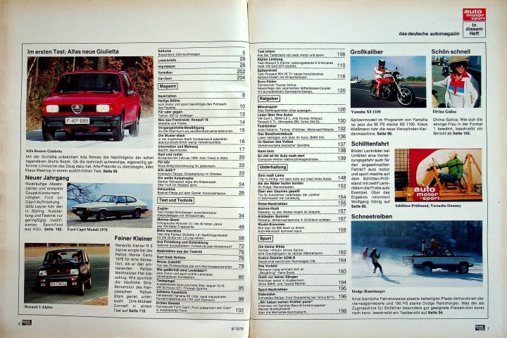 Inhaltsverzeichnis Auto Motor und Sport 05/1978