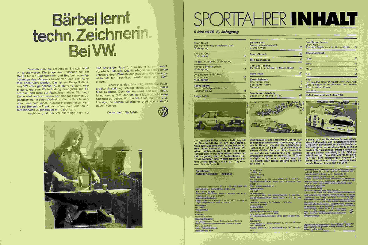 Inhaltsverzeichnis Sport Fahrer 05/1978