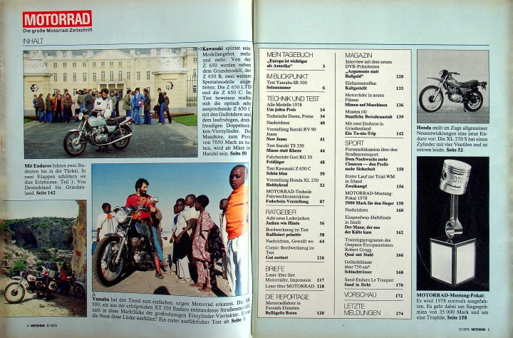 Inhaltsverzeichnis Motorrad 05/1978