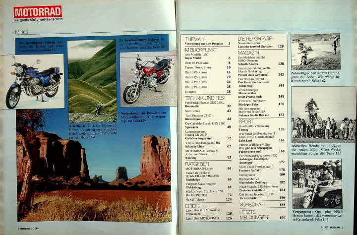 Inhaltsverzeichnis Motorrad 05/1980
