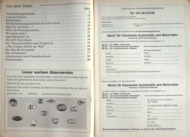Inhaltsverzeichnis Oldtimer Markt 05/1982