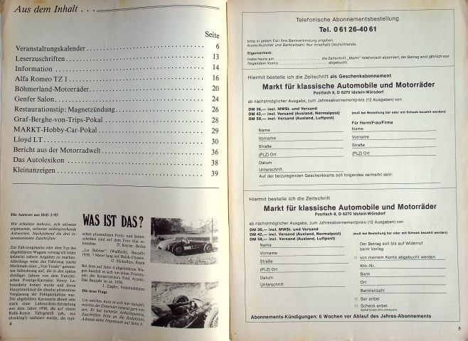 Inhaltsverzeichnis Oldtimer Markt 05/1983