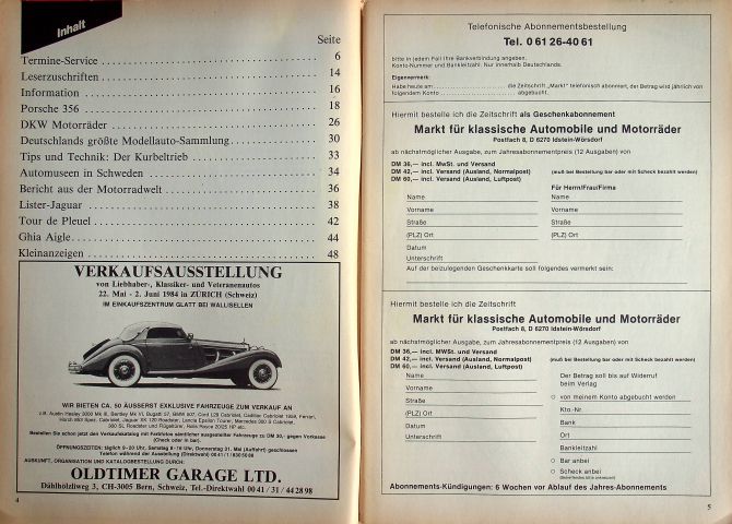 Inhaltsverzeichnis Oldtimer Markt 05/1984