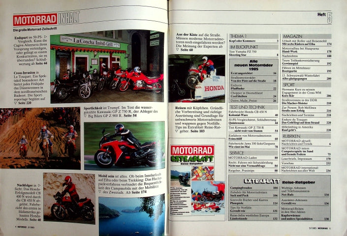 Inhaltsverzeichnis Motorrad 05/1985