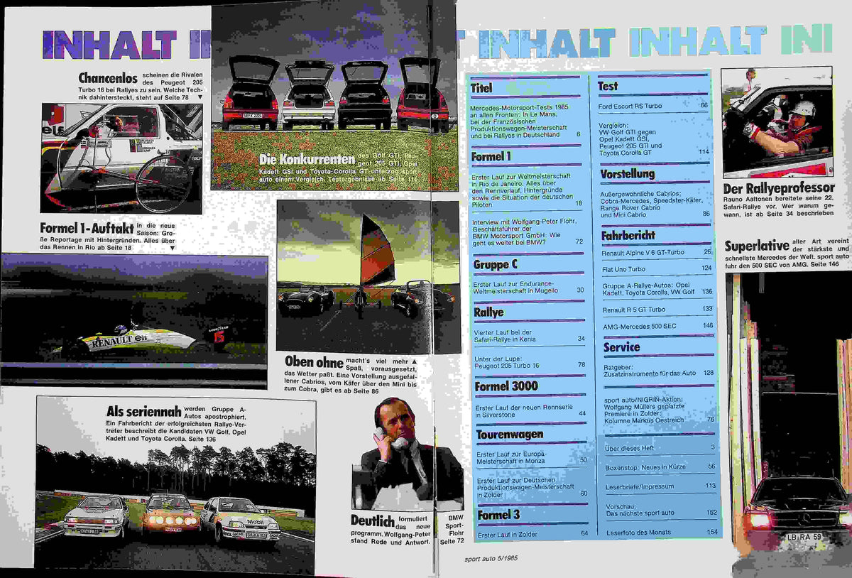 Inhaltsverzeichnis Sport Auto 05/1985