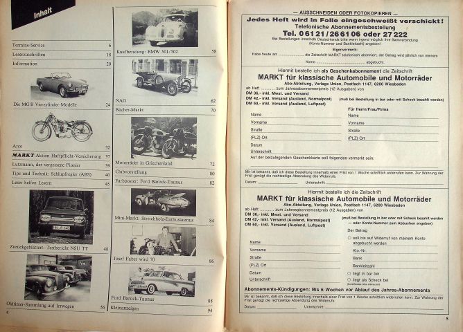 Inhaltsverzeichnis Oldtimer Markt 05/1986