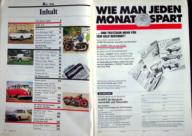 Inhaltsverzeichnis Oldtimer Markt 05/1988