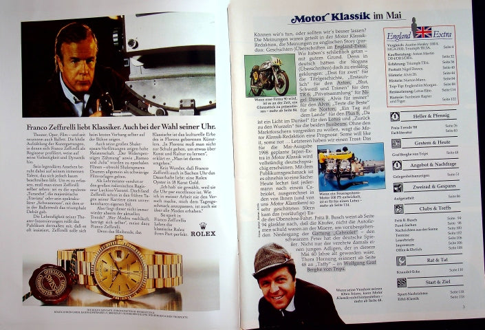 Inhaltsverzeichnis Motor Klassik 05/1988