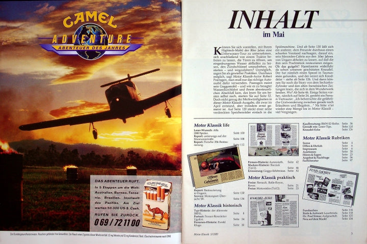 Inhaltsverzeichnis Motor Klassik 05/1989