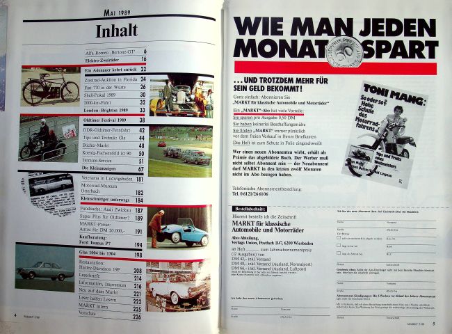 Inhaltsverzeichnis Oldtimer Markt 05/1989