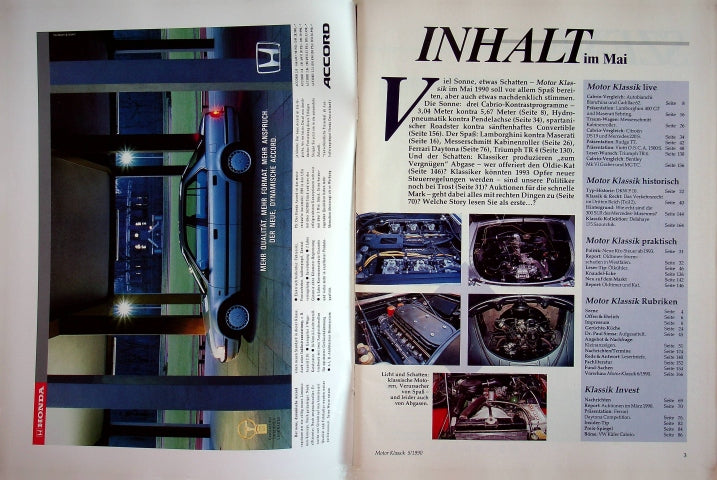 Inhaltsverzeichnis Motor Klassik 05/1990