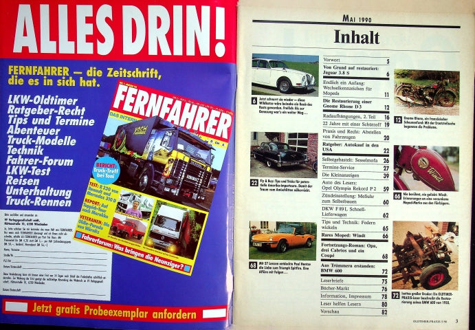Inhaltsverzeichnis Oldtimer Praxis 05/1990