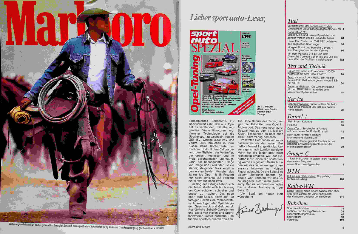 Inhaltsverzeichnis Sport Auto 05/1991