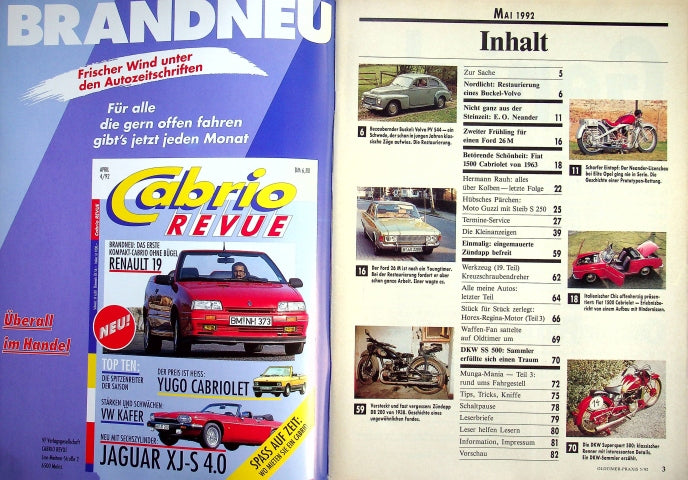 Inhaltsverzeichnis Oldtimer Praxis 05/1992