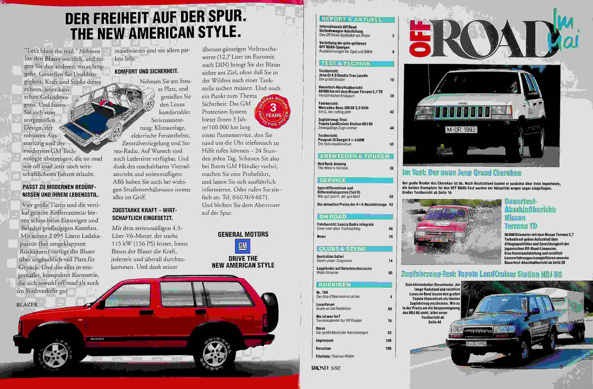 Inhaltsverzeichnis Offroad 05/1992