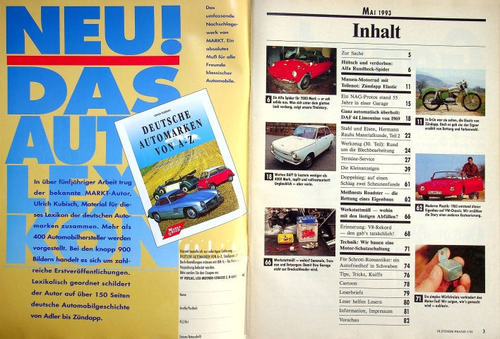 Inhaltsverzeichnis Oldtimer Praxis 05/1993