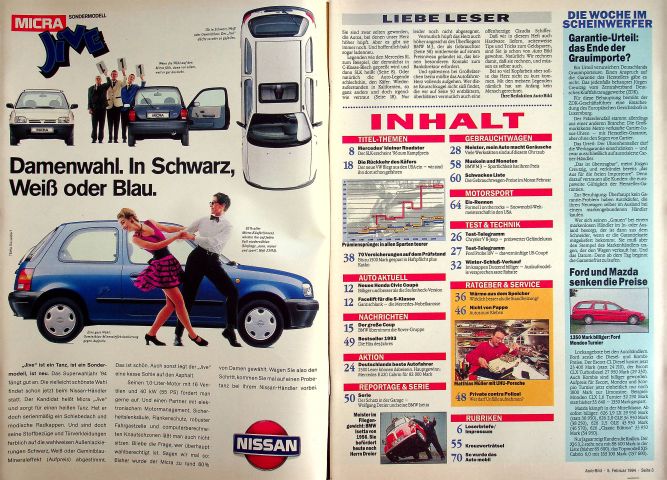 Inhaltsverzeichnis Auto Bild 05/1994