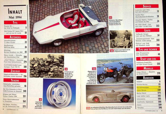 Inhaltsverzeichnis Oldtimer Markt 05/1994