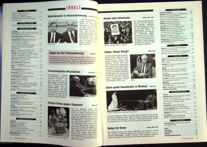 Inhaltsverzeichnis Spiegel 05/1994