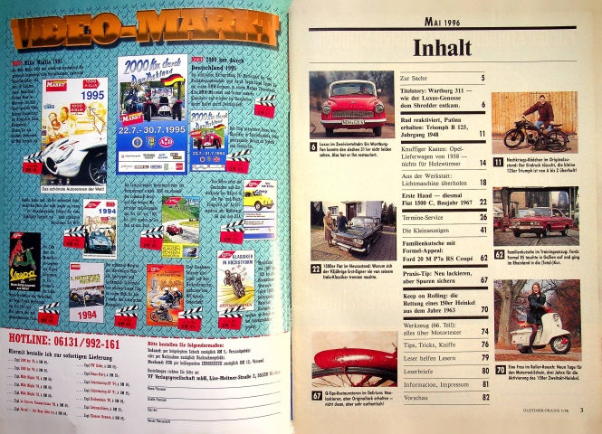 Inhaltsverzeichnis Oldtimer Praxis 05/1996