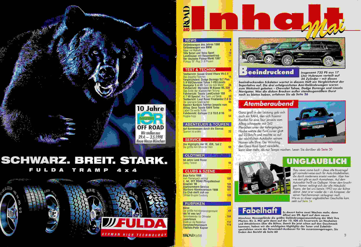Inhaltsverzeichnis Offroad 05/1998