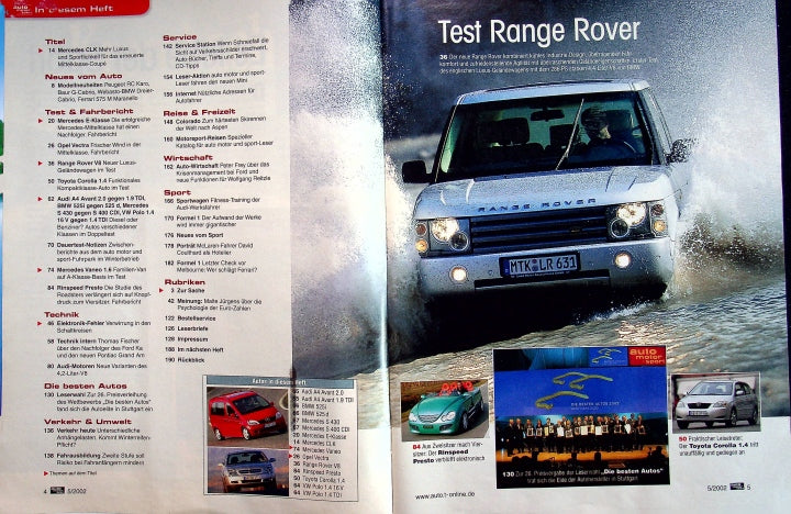 Inhaltsverzeichnis Auto Motor und Sport 05/2002