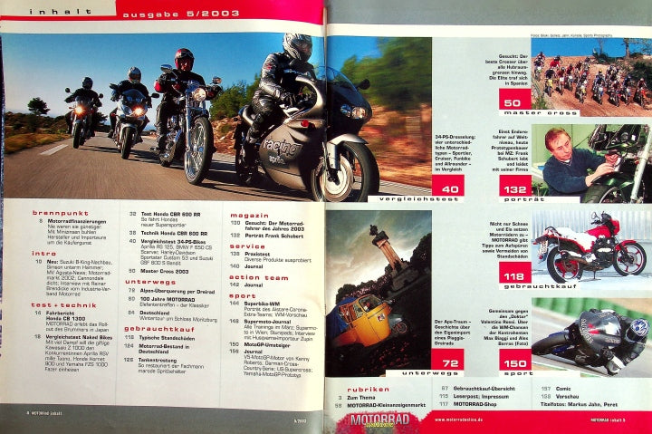 Inhaltsverzeichnis Motorrad 05/2003
