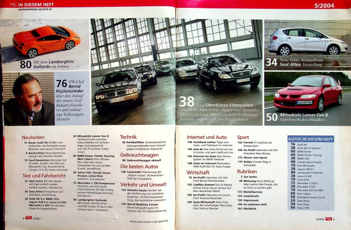 Inhaltsverzeichnis Auto Motor und Sport 05/2004