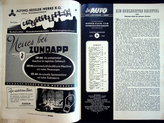 Inhaltsverzeichnis Auto Motor und Sport 06/1950