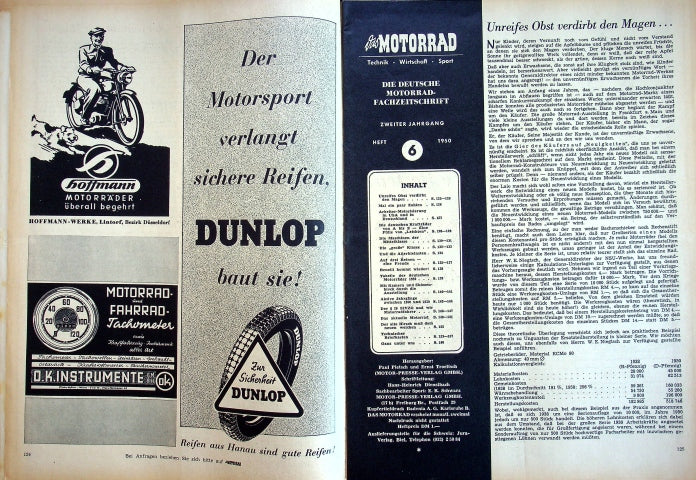 Inhaltsverzeichnis Motorrad 06/1950