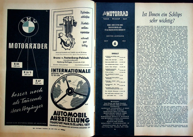Inhaltsverzeichnis Motorrad 06/1951