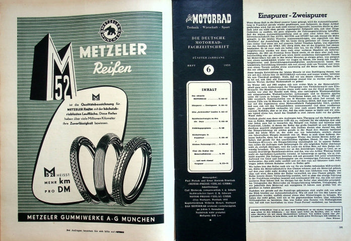Inhaltsverzeichnis Motorrad 06/1953