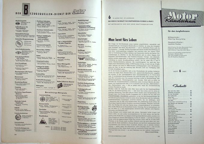 Inhaltsverzeichnis Motor Rundschau 06/1957