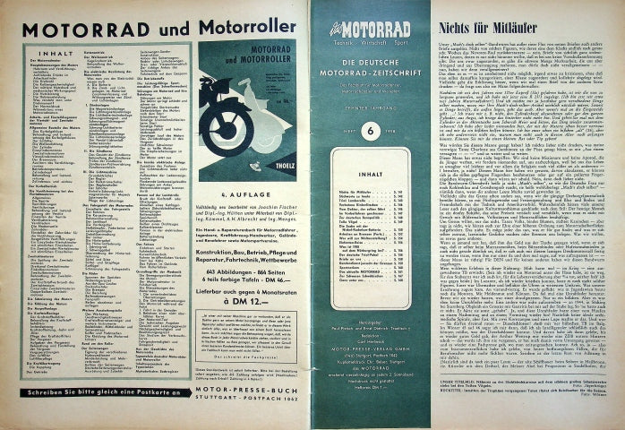 Inhaltsverzeichnis Motorrad 06/1958