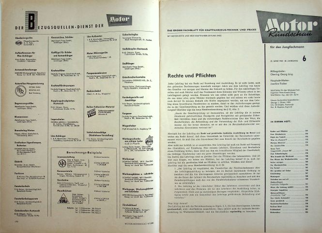Inhaltsverzeichnis Motor Rundschau 06/1958
