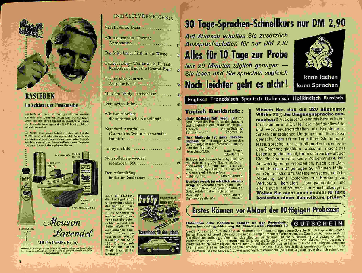 Inhaltsverzeichnis Hobby 06/1960