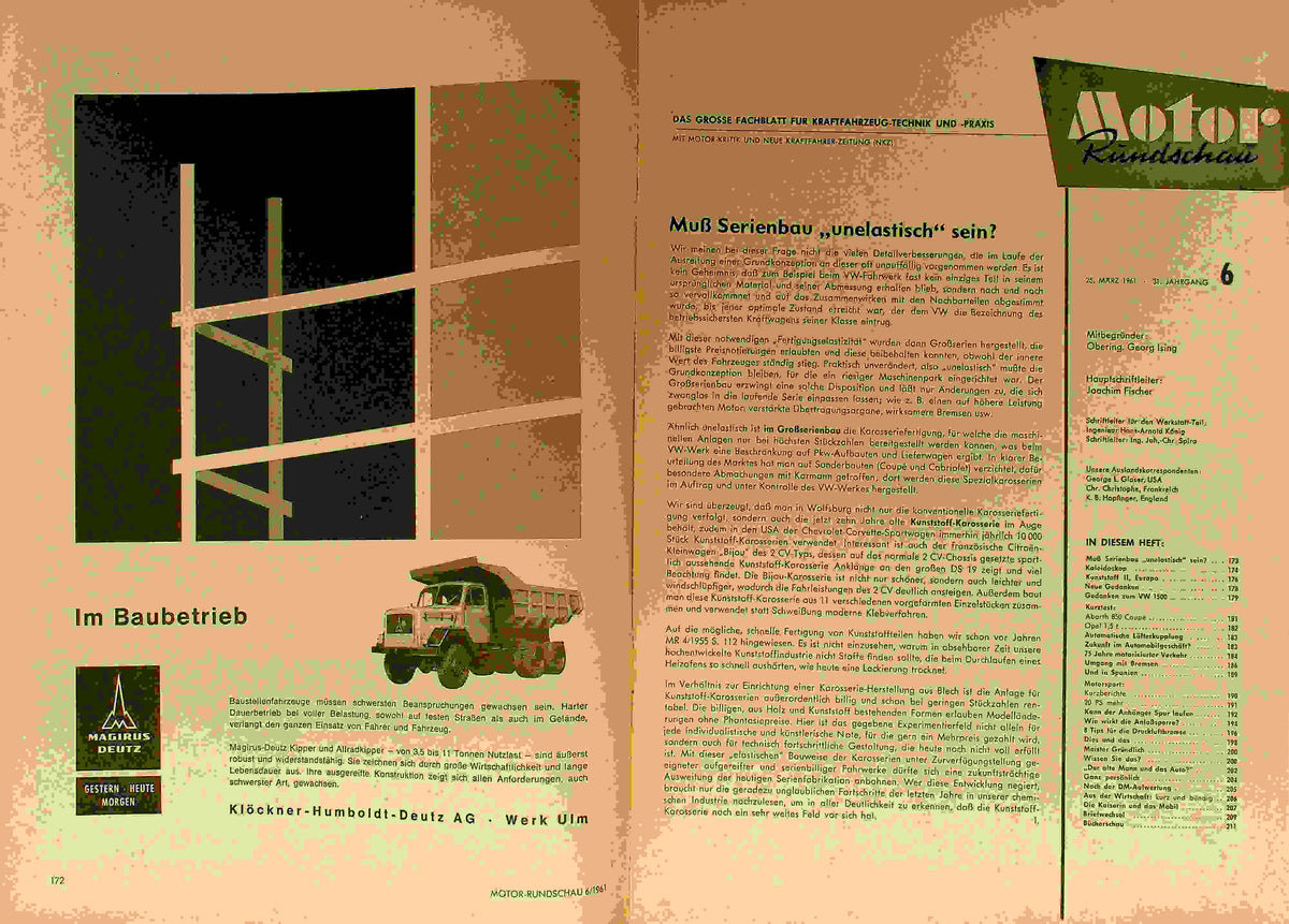 Inhaltsverzeichnis Motor Rundschau 06/1961