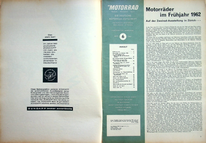Inhaltsverzeichnis Motorrad 06/1962