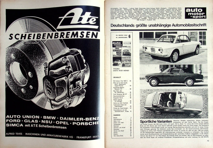 Inhaltsverzeichnis Auto Motor und Sport 06/1965