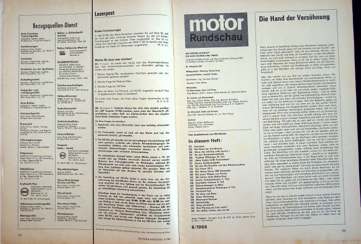 Inhaltsverzeichnis Motor Rundschau 06/1966