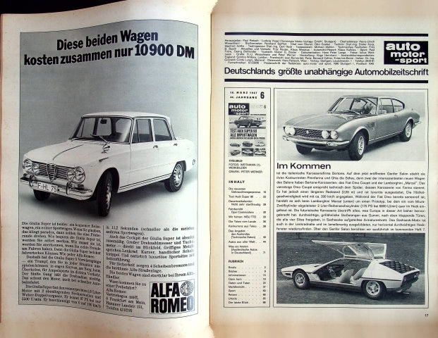 Inhaltsverzeichnis Auto Motor und Sport 06/1967