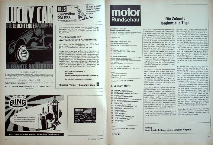Inhaltsverzeichnis Motor Rundschau 06/1967