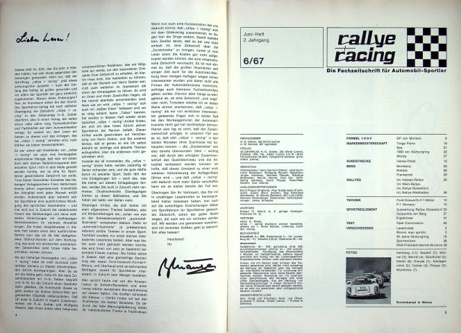 Inhaltsverzeichnis Rallye Racing 06/1967